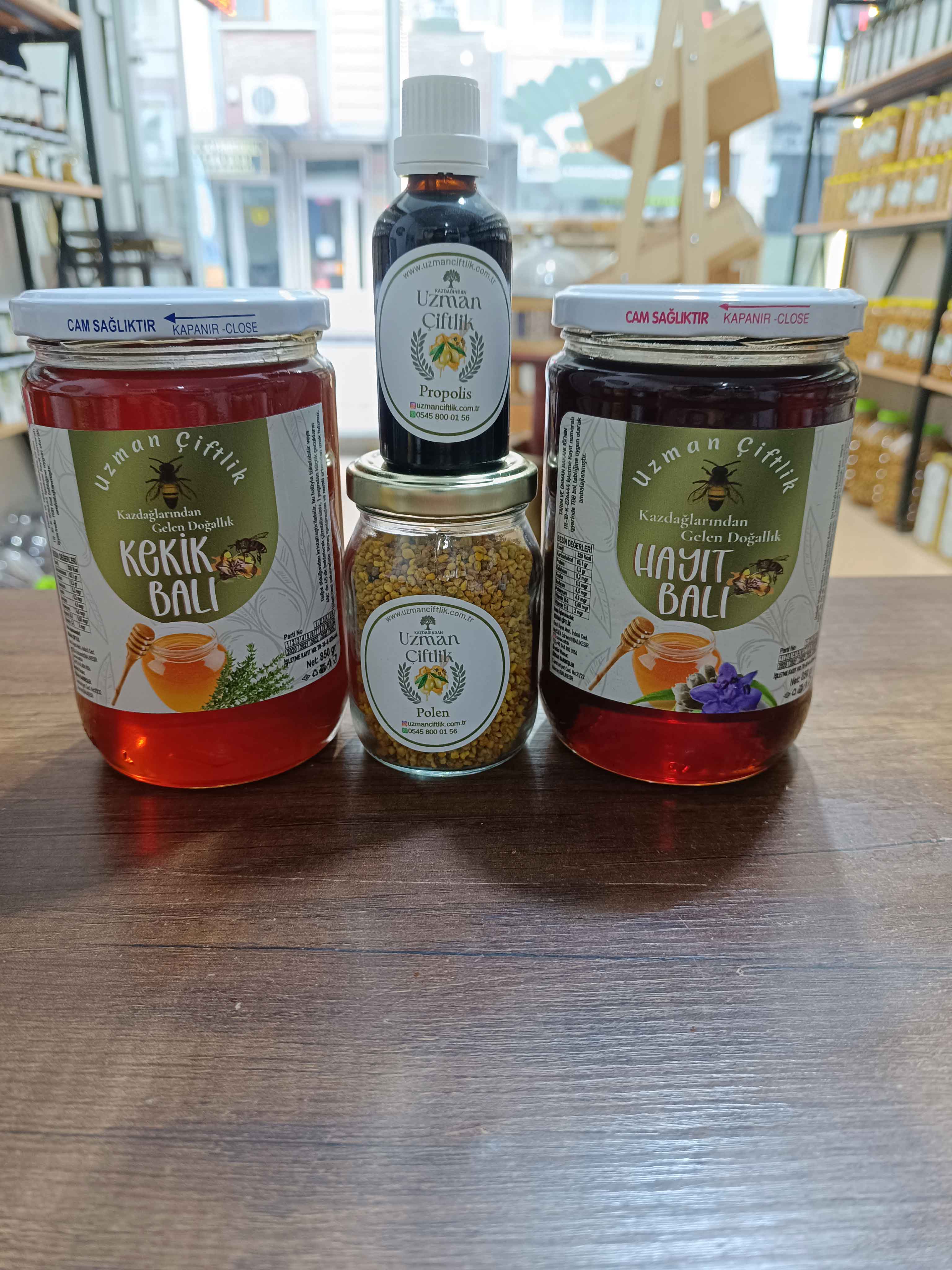Kekik Balı (850 gr) - Hayıt Balı (850 gr) - Polen (100 gr) - Propolis (50 ml)